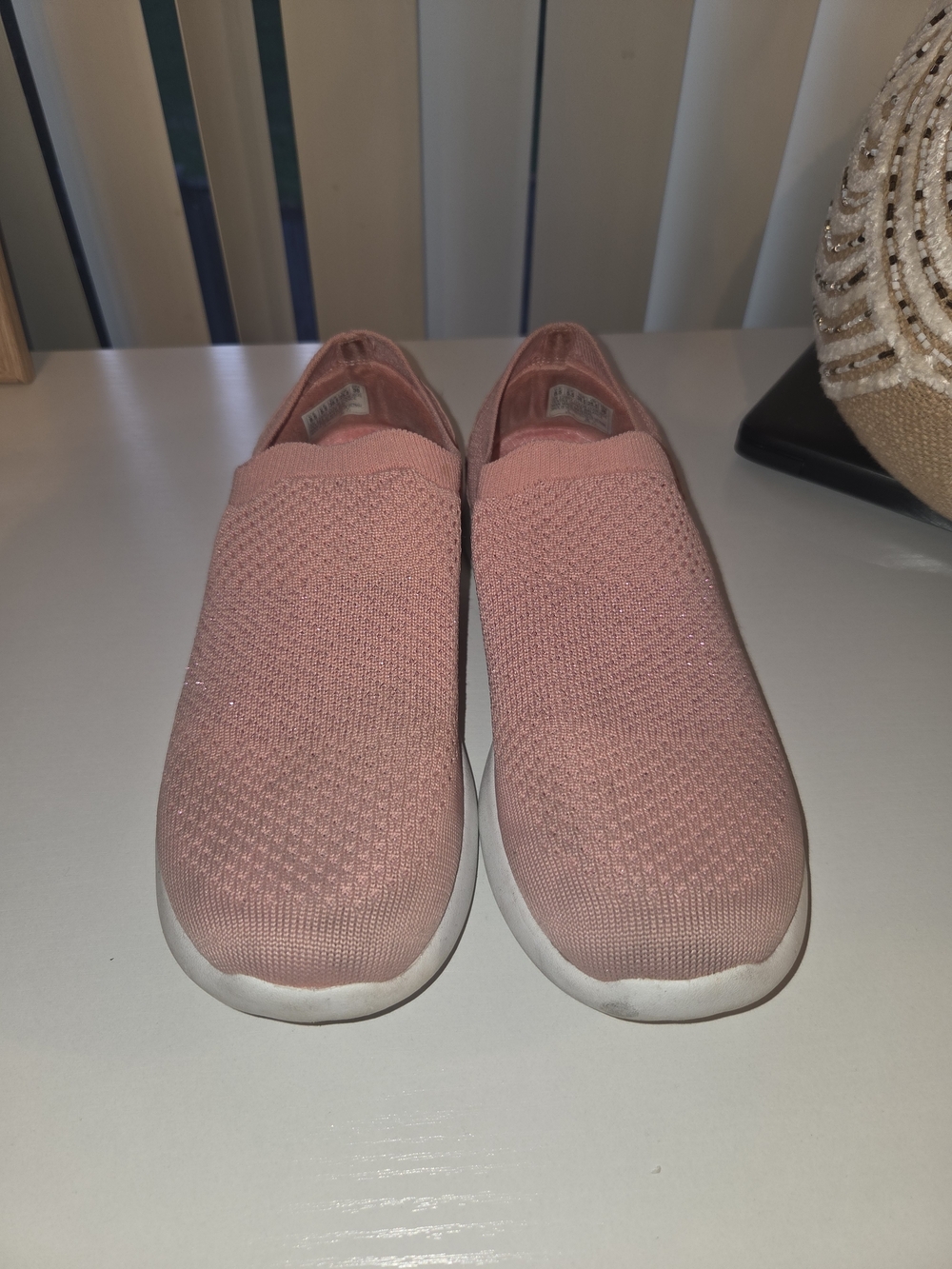 Skechers Slip-On Knit Sneakers in Dusty Rose and White - Picture 2 of 5